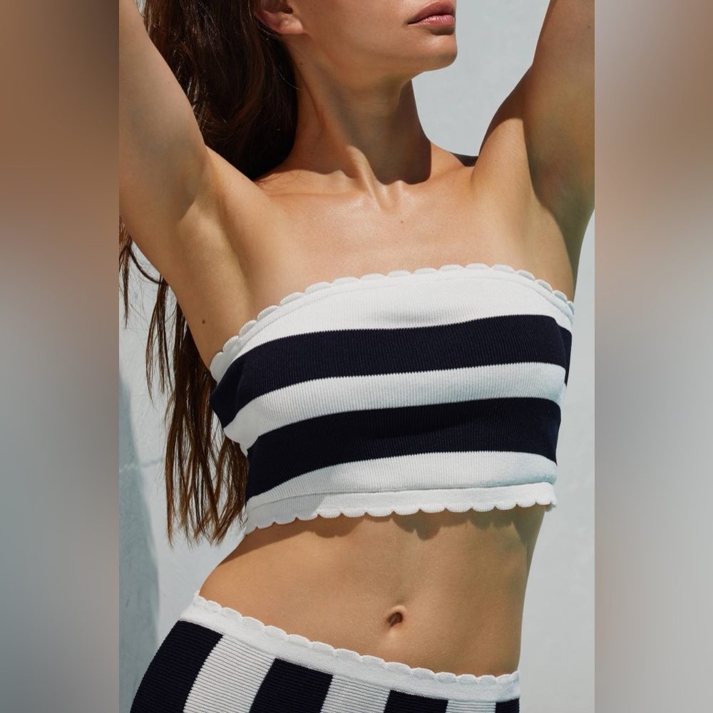 Anthropologie striped strapless scalloped bandeau top